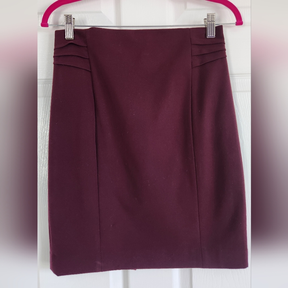 Express Maroon Pencil Skirt with Waist Pleat Detail
